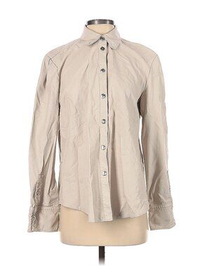 Sara Battaglia for RTR Top Women Size 40 Beige Faux Leather Snap Button Shacket